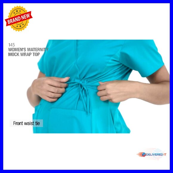 Maternity Mock Wrap Scrub Top with Pockets, 65% Polyester 35% Cotton - Picture 6 of 6